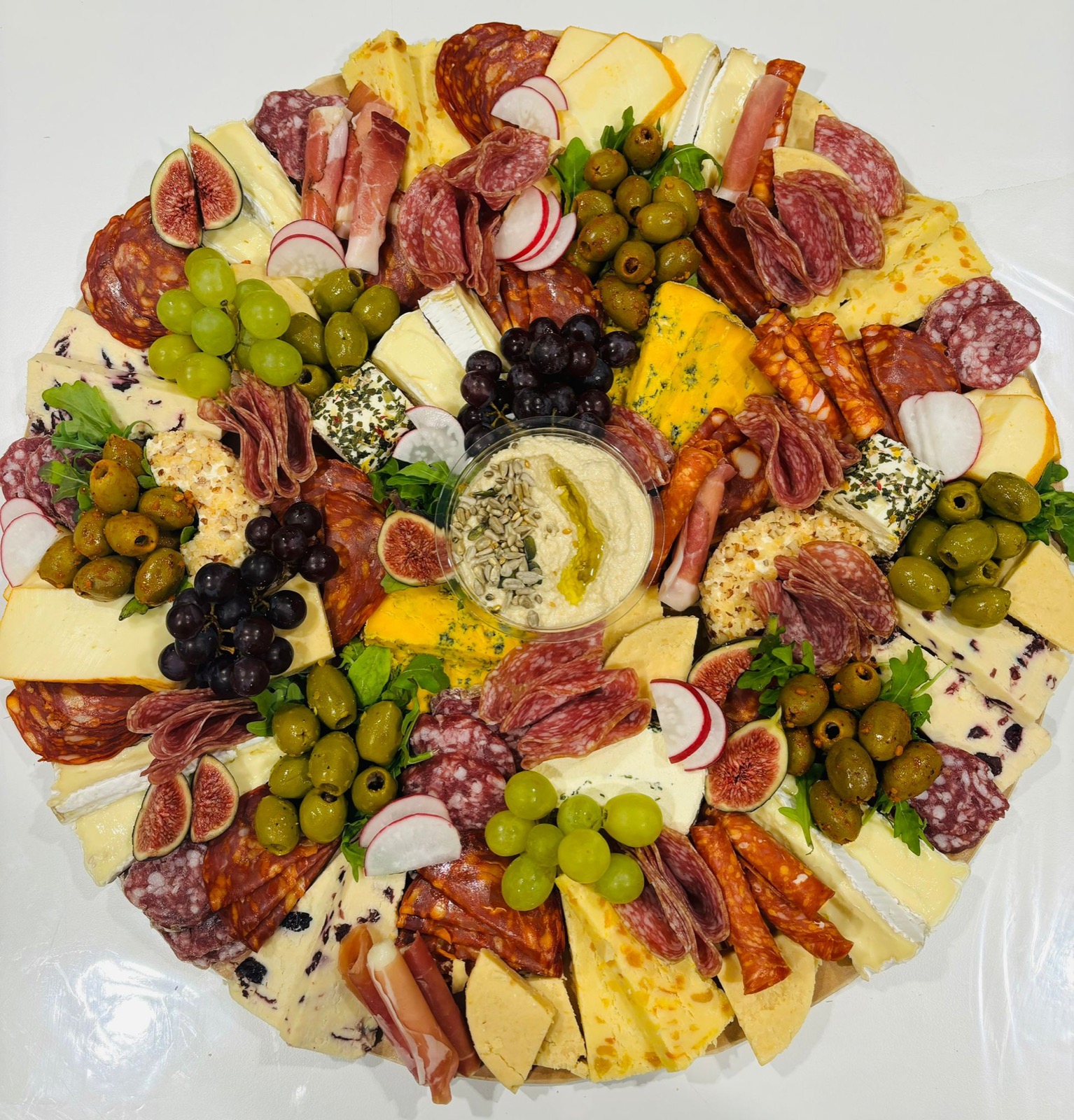 A classic cheese and charcuterie platter